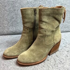 Kork-Ease Women Olive Green Suede Lace Back Side Zip Block Heel Ankle Boots Sz 6
